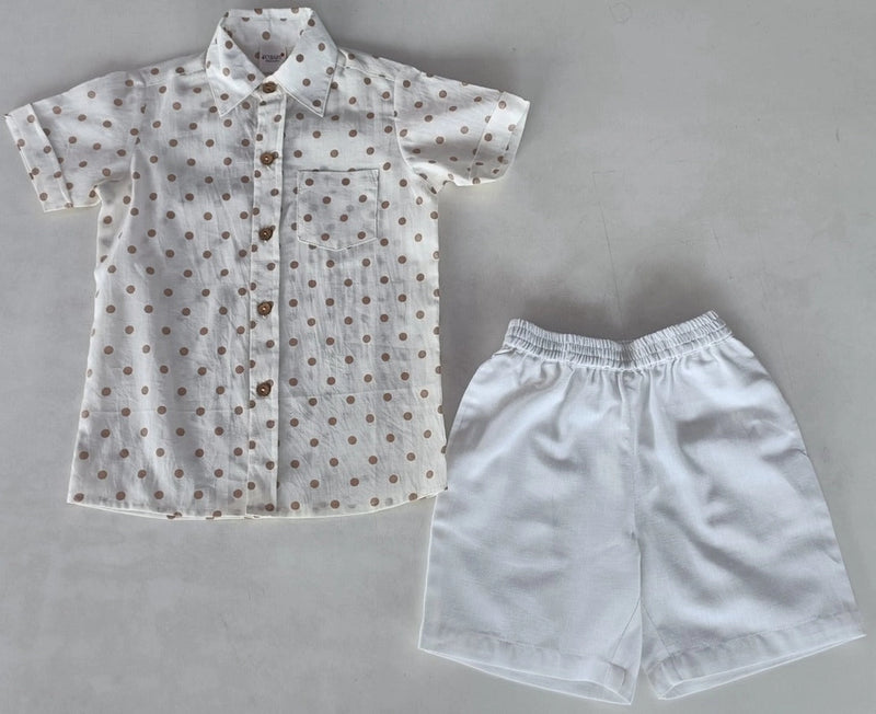 Brown Polka Dot Shirt & Shorts Set