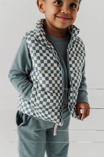 Puffer Vest - Checkered Storm