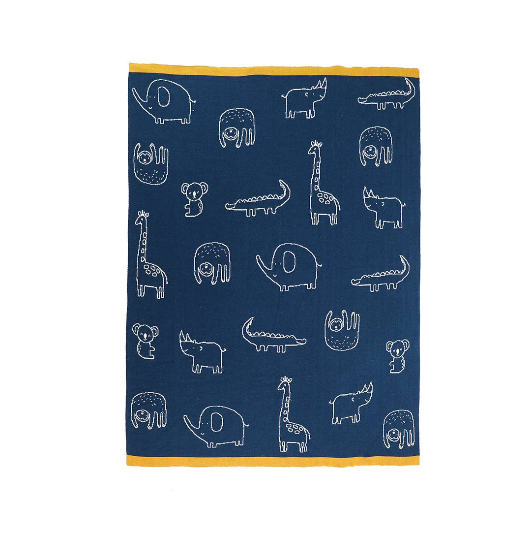 Reversible Knit Baby Blanket - Animal Friends