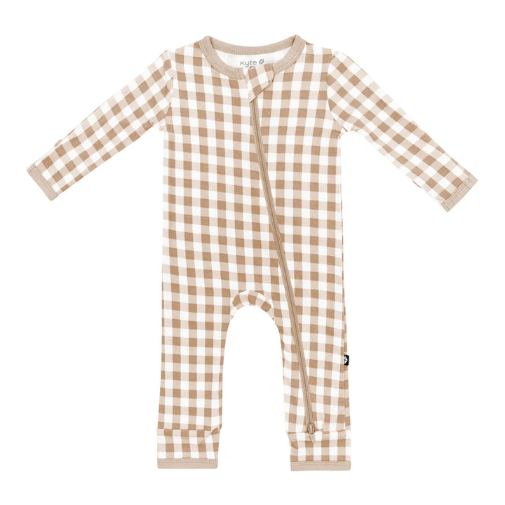 Zippered Romper - Gingham Bisque
