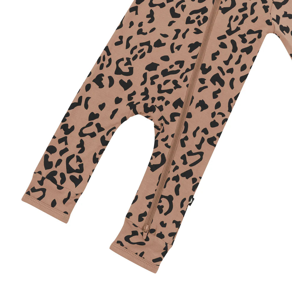 Zippered Romper - Latte Leopard