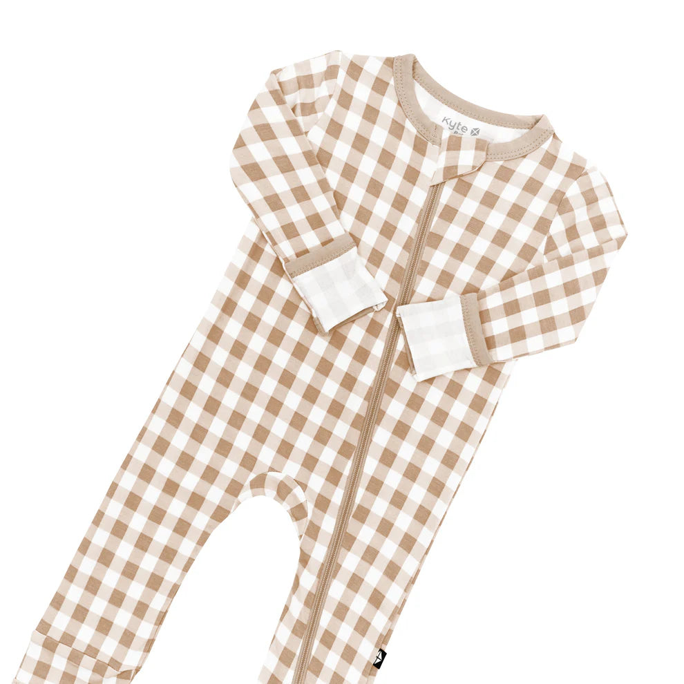 Zippered Romper - Gingham Bisque