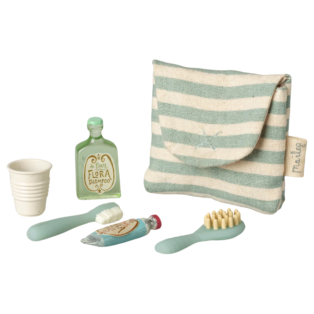 Tooth brush set in bag, Mouse - Blue stripe