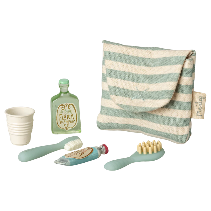 Tooth brush set in bag, Mouse - Blue stripe