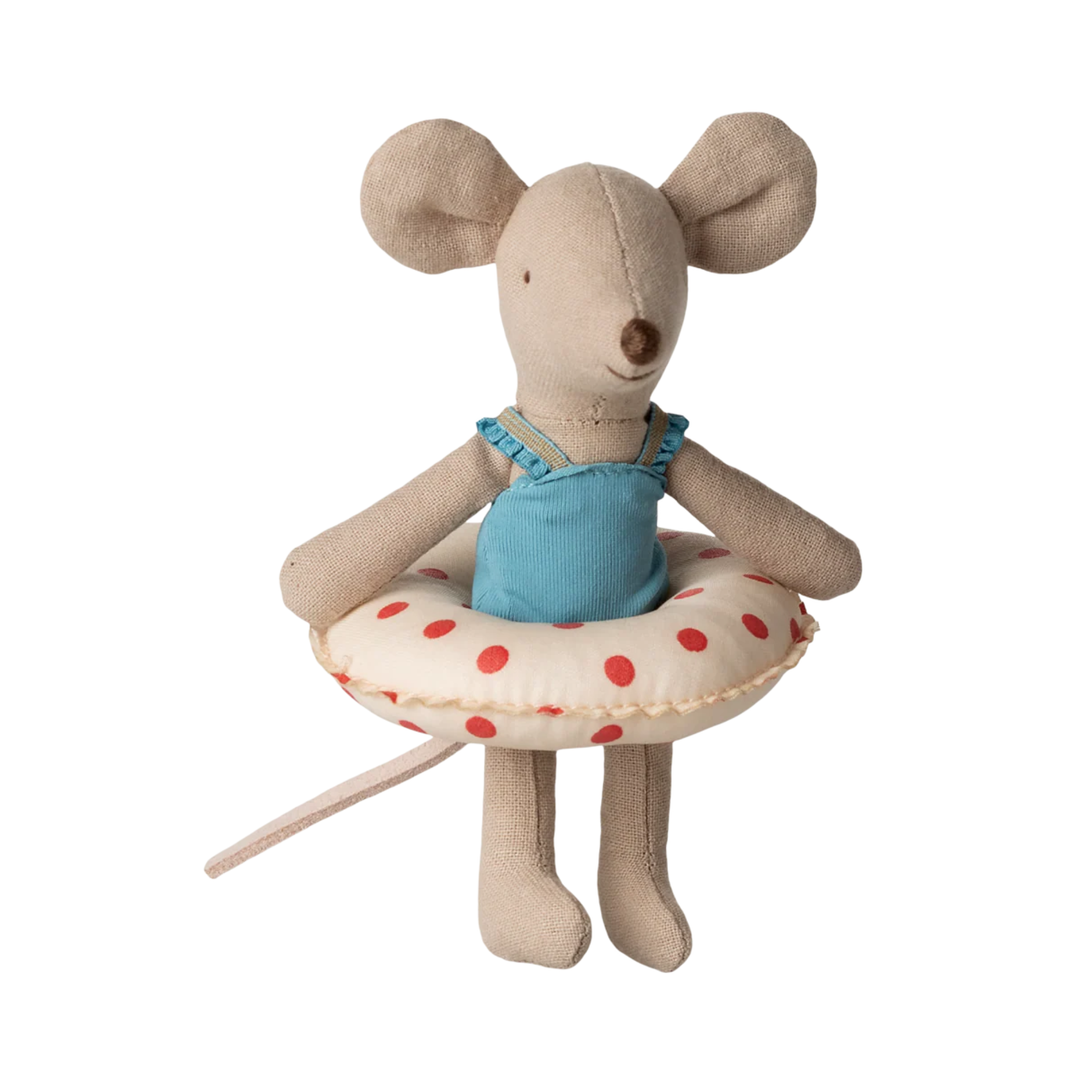 Little sister, Beach mouse with float - Red dots