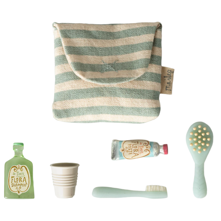 Tooth brush set in bag, Mouse - Blue stripe