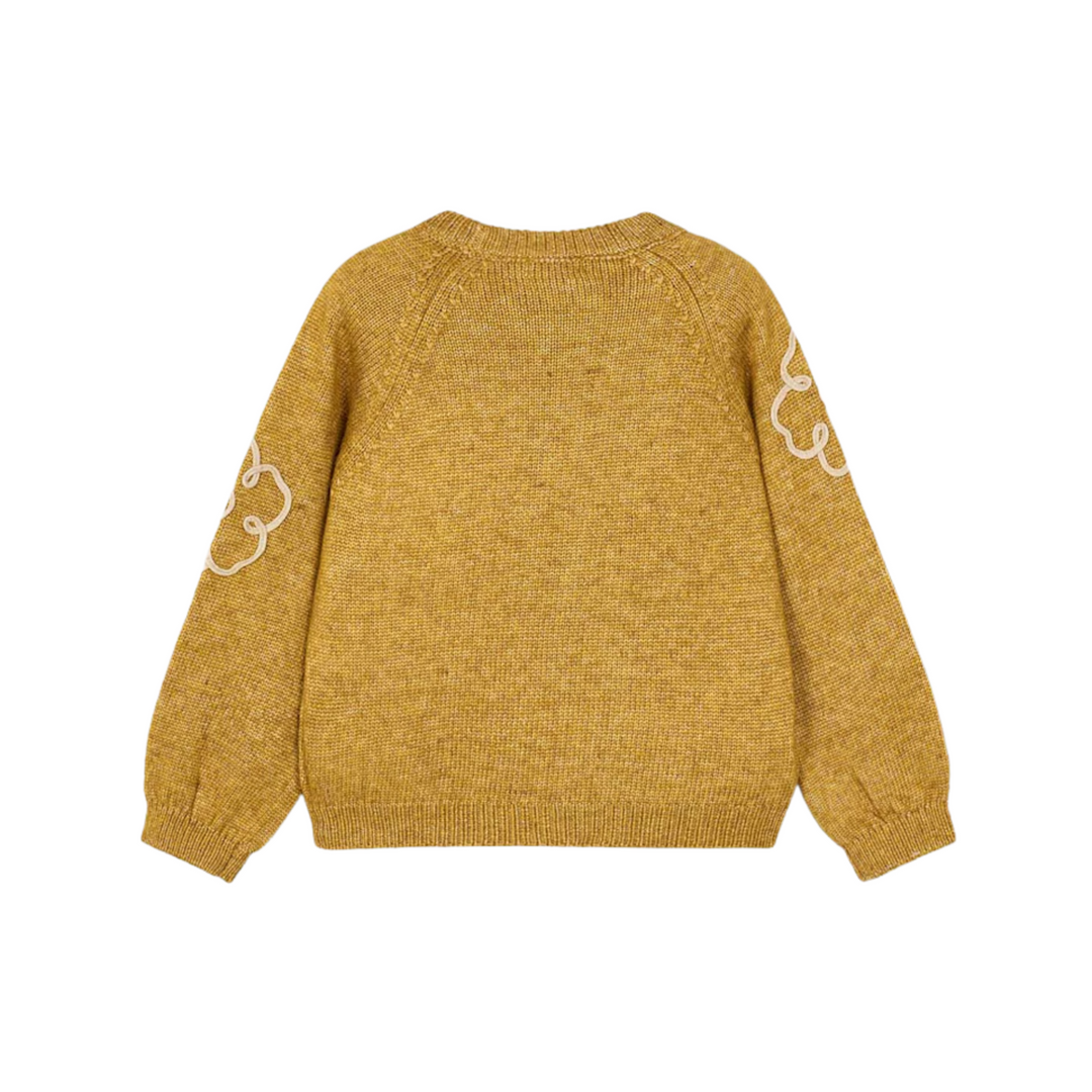 Flowers Applique Knit Sweater - Mustard