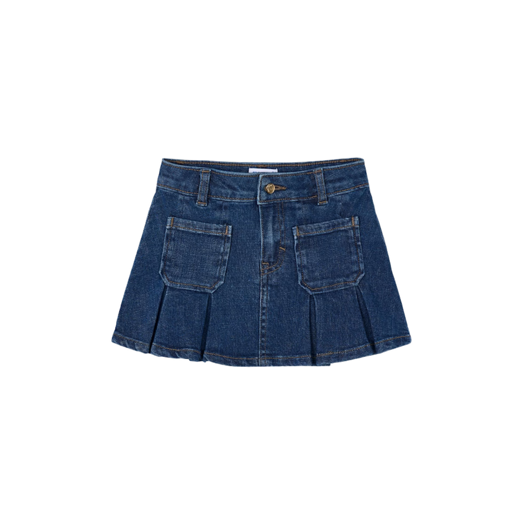 Pleated Denim Skirt