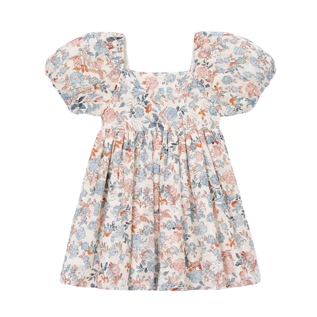 Puff Sleeve Floral Dress - Salmon
