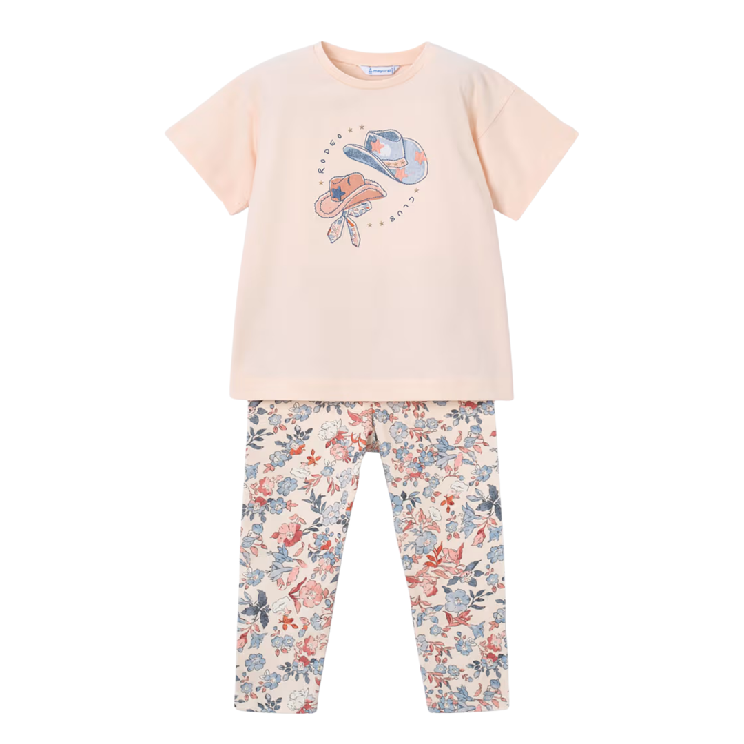 Printed Leggings and T-shirt Set - Salmon