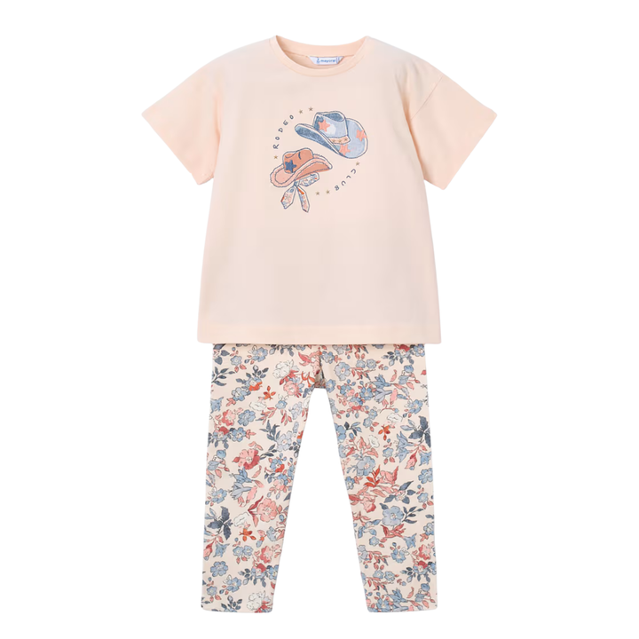 Printed Leggings and T-shirt Set - Salmon