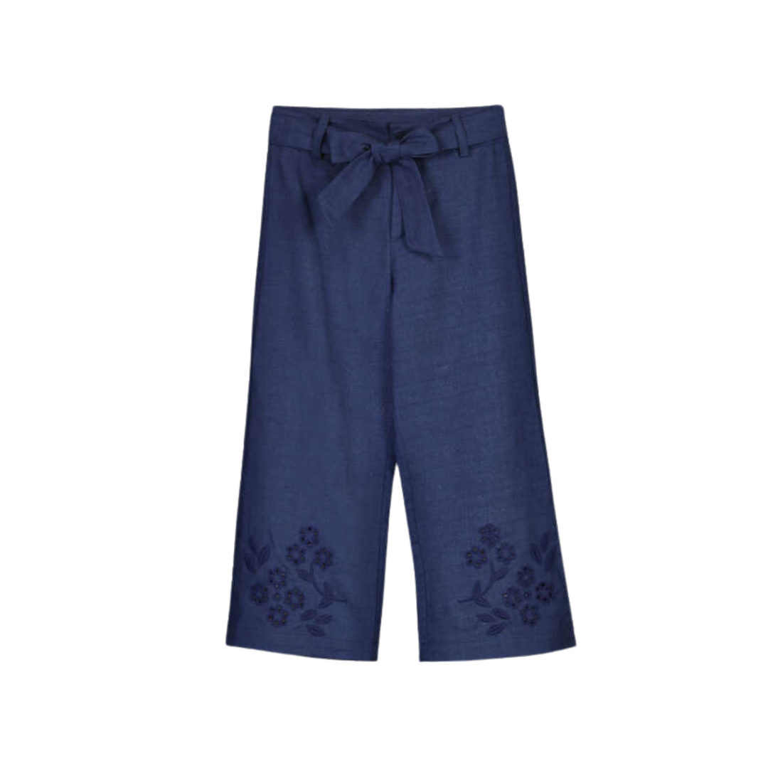 Embroidered Linen Pants - Porcelain