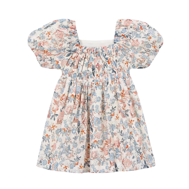 Puff Sleeve Floral Dress - Salmon