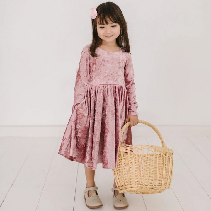Gwendolyn Dress in Tea Rose Crushed Velvet