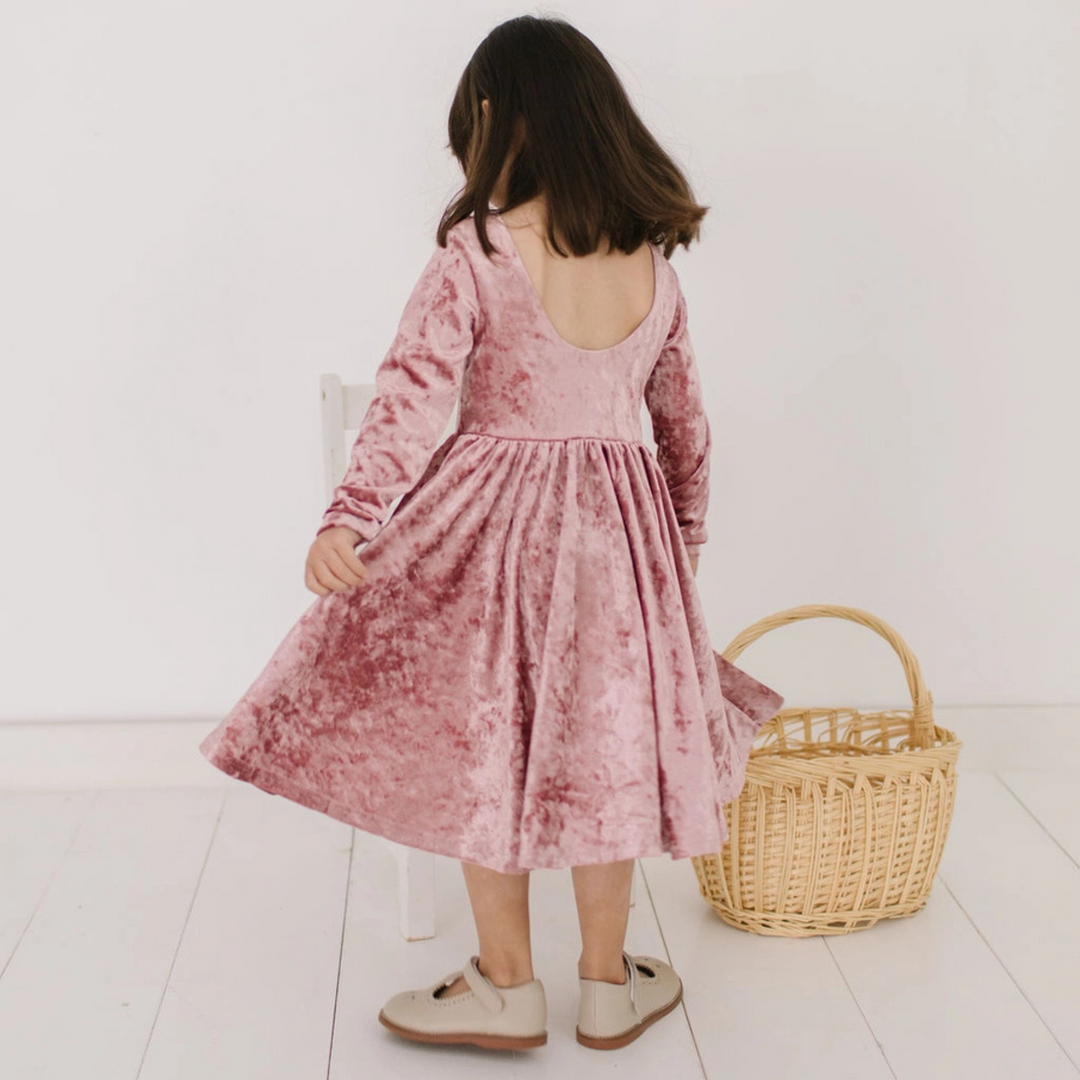 Gwendolyn Dress in Tea Rose Crushed Velvet