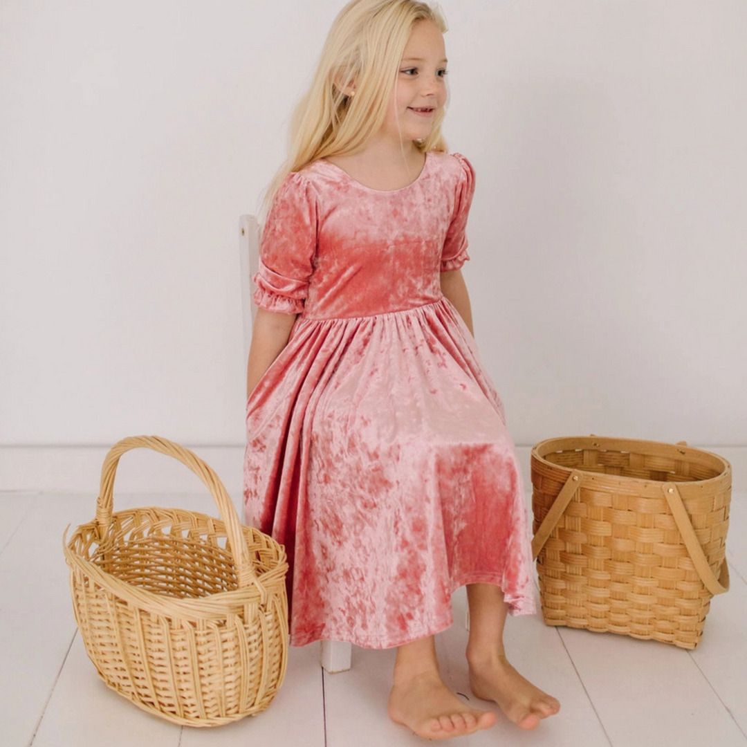 Pippa Dress in Pink Crushed Velvet