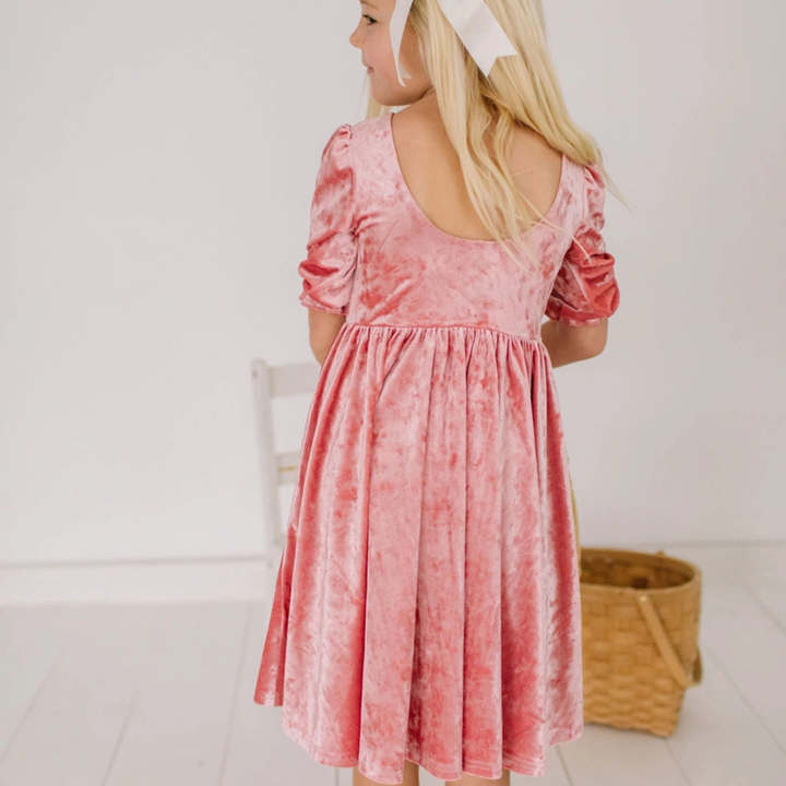 Pippa Dress in Pink Crushed Velvet