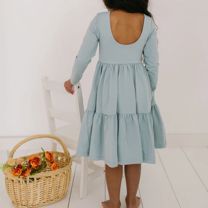 Gwendolyn Ruffle Dress in Dusty Blue