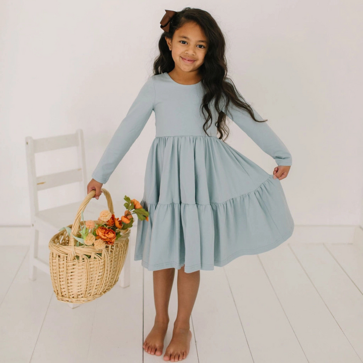 Gwendolyn Ruffle Dress in Dusty Blue