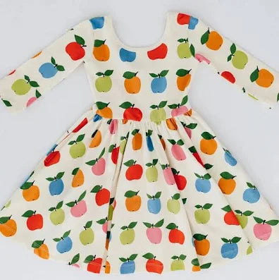 3/4 Sleeve Twirl Dress - Colorful Apples
