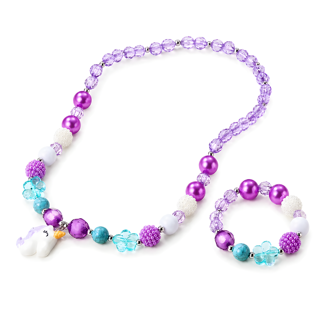 Purple Unicorn Necklace and Bracelet Set