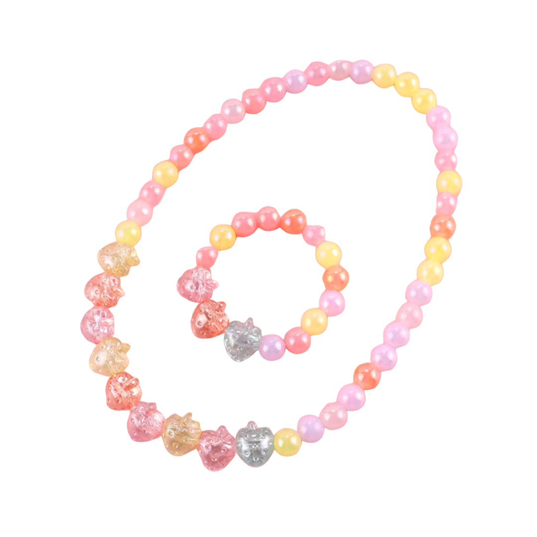 Pastel Strawberries Necklace and Bracelet Set
