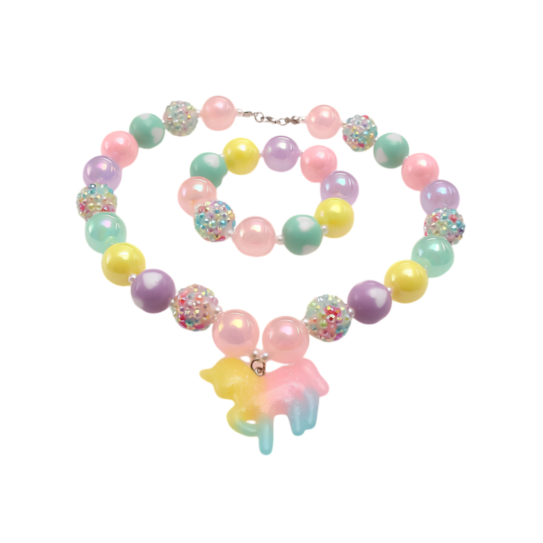 Bubble Pastel Rainbow Unicorn and Necklace Set