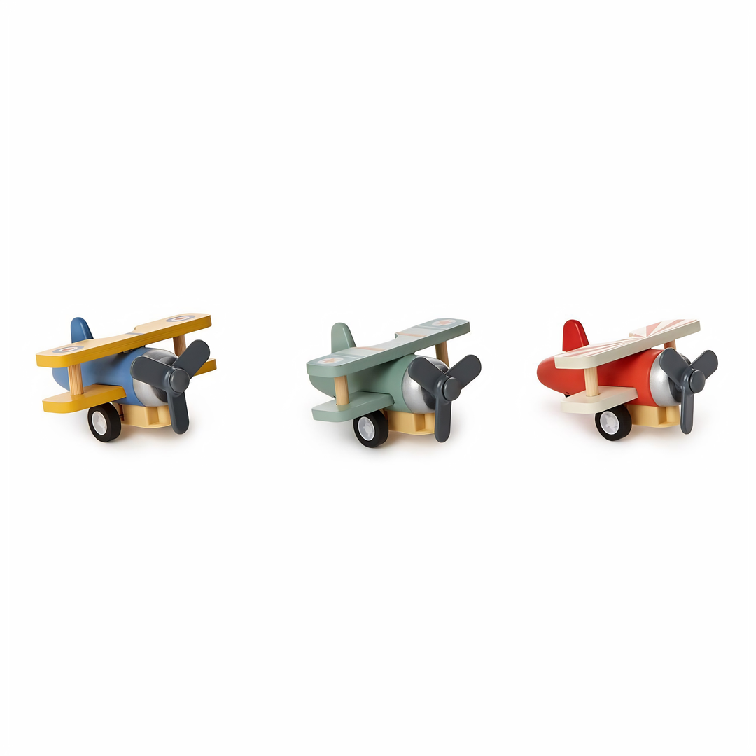 Wooden Vintage Biplane Pullback