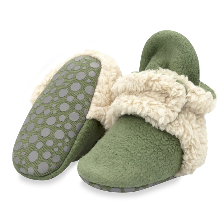 Cozy Furry Baby Bootie - Olive
