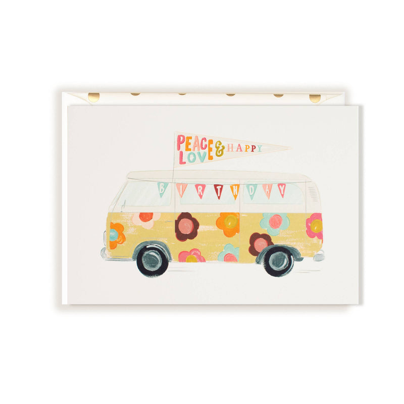 VW Flowers Bus Peace Love Birthday Card