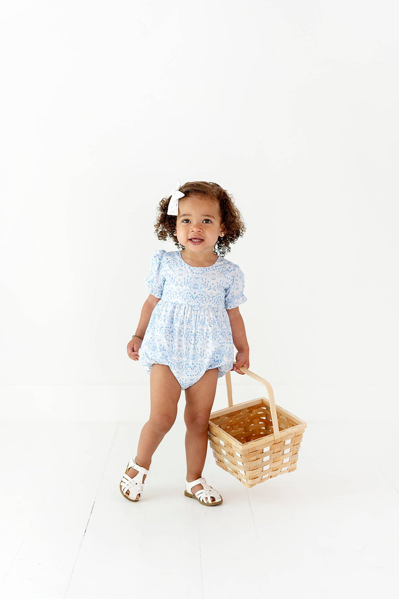 Quinn Poplin Romper - Blue Bunnies